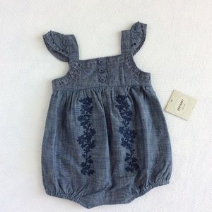 Embroidered Chambray Bubble Romper NWT